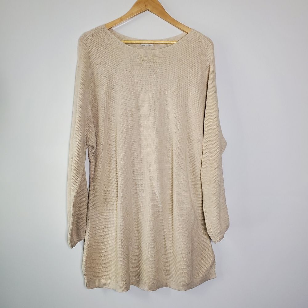 J Jill Beige Waffle knit stretchy Boat neck sweater dress / tunic **No Size